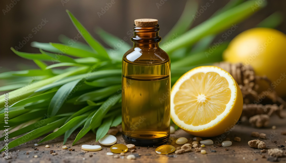 Lemongrass oil on simple background
Lemongrass oil on simple background