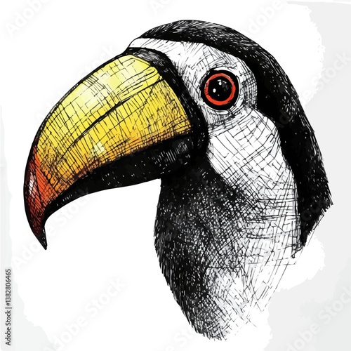 Toucan head minimalist flat illustration, featuring a clean design isolated on a white background.

