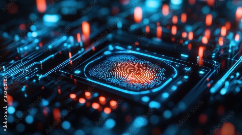 Scanning Fingerprint on Digital Circuit Board with Glowing Orange Light