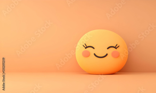 Cheerful Emoji Cutout with Expressive Features Against Soft Orange Background