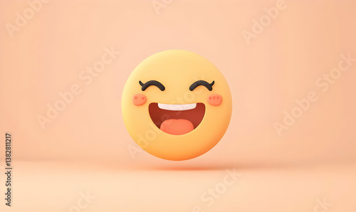 Cheerful Smiling Emoji Cutout in Expressive Style on Soft Background