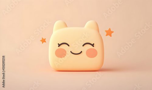 Cheerful Cutout Figure with Expressive Face in Emoji Style Design