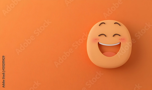 Simple Smiley Face Cutout in Bright Orange Paper Style