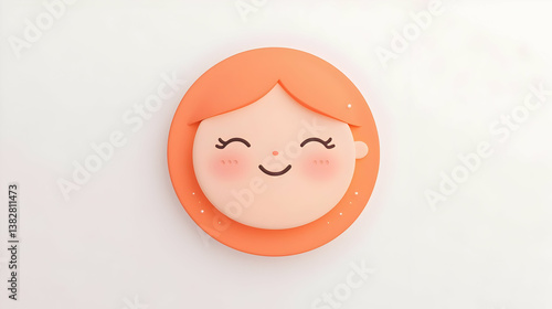 Cute Round Smiling Face Cutout Icon with Orange Hair and Cheerful Expression