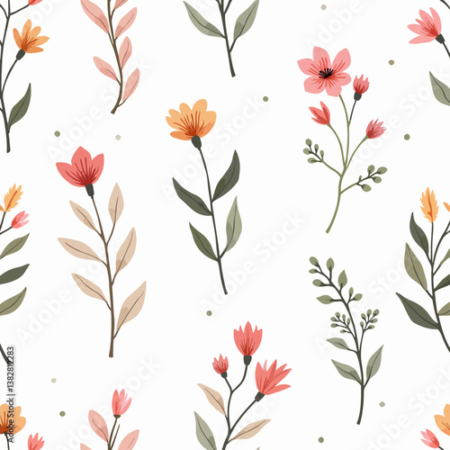 Wallpaper Mural Seamless pattern with flowers, Hand drawn Flowers and branches in Scandinavian style	 Torontodigital.ca