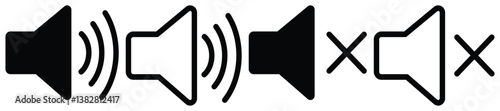 Speakers Icon Set , Audio, Sound System, Music Vector, no sound, No speaker icon, Volume Off symbol, Silent of vector illustration.