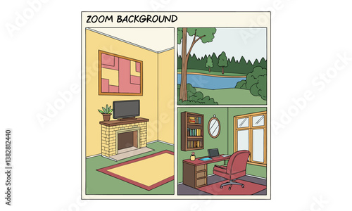 House with a window and flowers in the garden, illustrated as a cartoon-style shop with a door and roof in a city street, designed as a vector icon