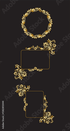 Golden calligraphic design elements on black background set
