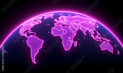 Vibrant Global Network Visualization with Neon Elements and Connections