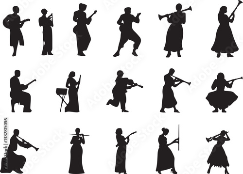 "Elegant Guitarist Silhouettes" or "Musical Princesses with Guitars