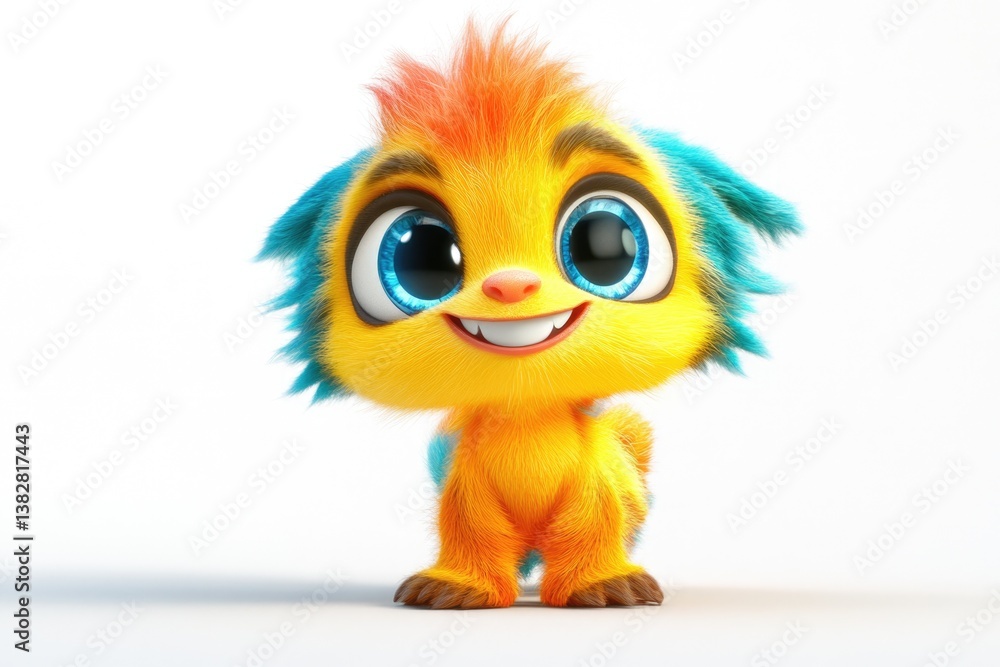 Adorable cartoon creature with bright yellow and blue fur, large eyes, and a cheerful expression. Adorable cartoon creature with bright yellow and blue fur, large eyes, and a cheerful expression.