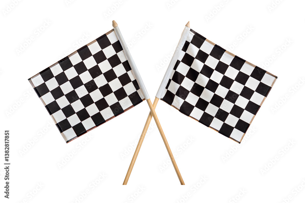 Fototapeta premium Two crossed checkered racing flag isolated on transparent background.