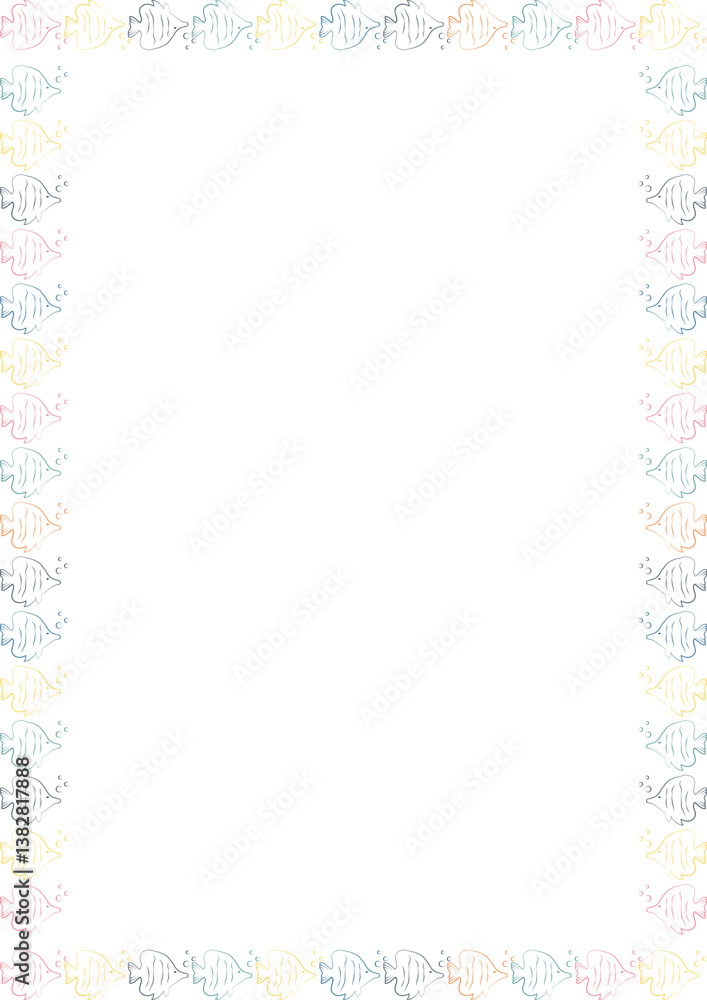 Colorful fish frame. Childish hand drawn frame design with empty space for your text Colorful fish frame. Childish hand drawn frame design with empty space for your text