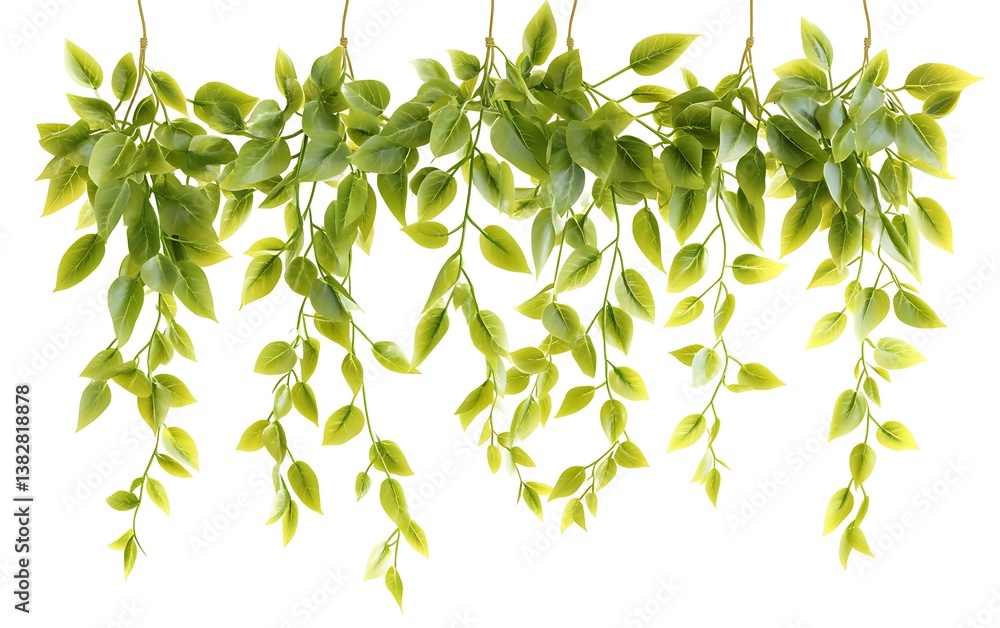 Hanging green vines with leaves, white background, vector illustration style, flat, 3D rendering, high resolution, professional studio photo, intricate details, ultra-detailed, high definition, hyper- Hanging green vines with leaves, white background, vector illustration style, flat, 3D rendering, high resolution, professional studio photo, intricate details, ultra-detailed, high definition, hyper-