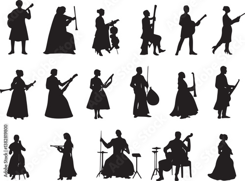 Elegant Guitarist Silhouettes" or "Musical Princesses with Guitars