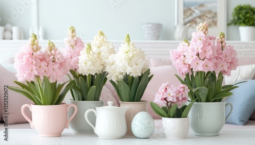 Wallpaper Mural Three elegant vases, filled with vibrant flowers and arranged beautifully, sit on a stylish table, creating a charming and inviting atmosphere Torontodigital.ca