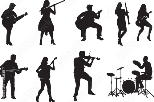 "Elegant Guitarist Silhouettes" or "Musical Princesses with Guitars