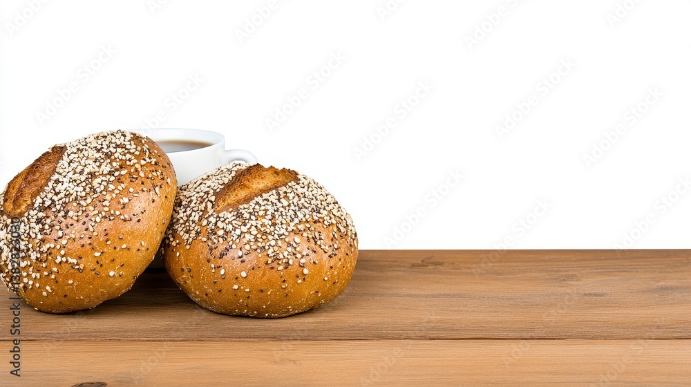 Artisan Bread Rolls with Sesame and Poppy Seeds on Rustic Wood Artisan Bread Rolls with Sesame and Poppy Seeds on Rustic Wood