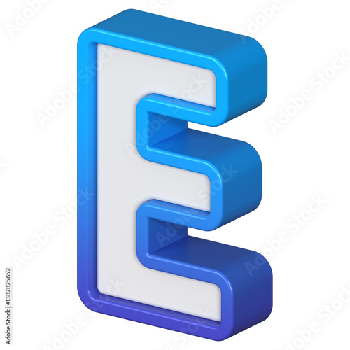 Obraz na płótnie Isometric view of bold Letter E, stands out with its striking blue and white gradient, ready for visual communication, emphasizing clarity and modern feel, 3d rendering w salonie