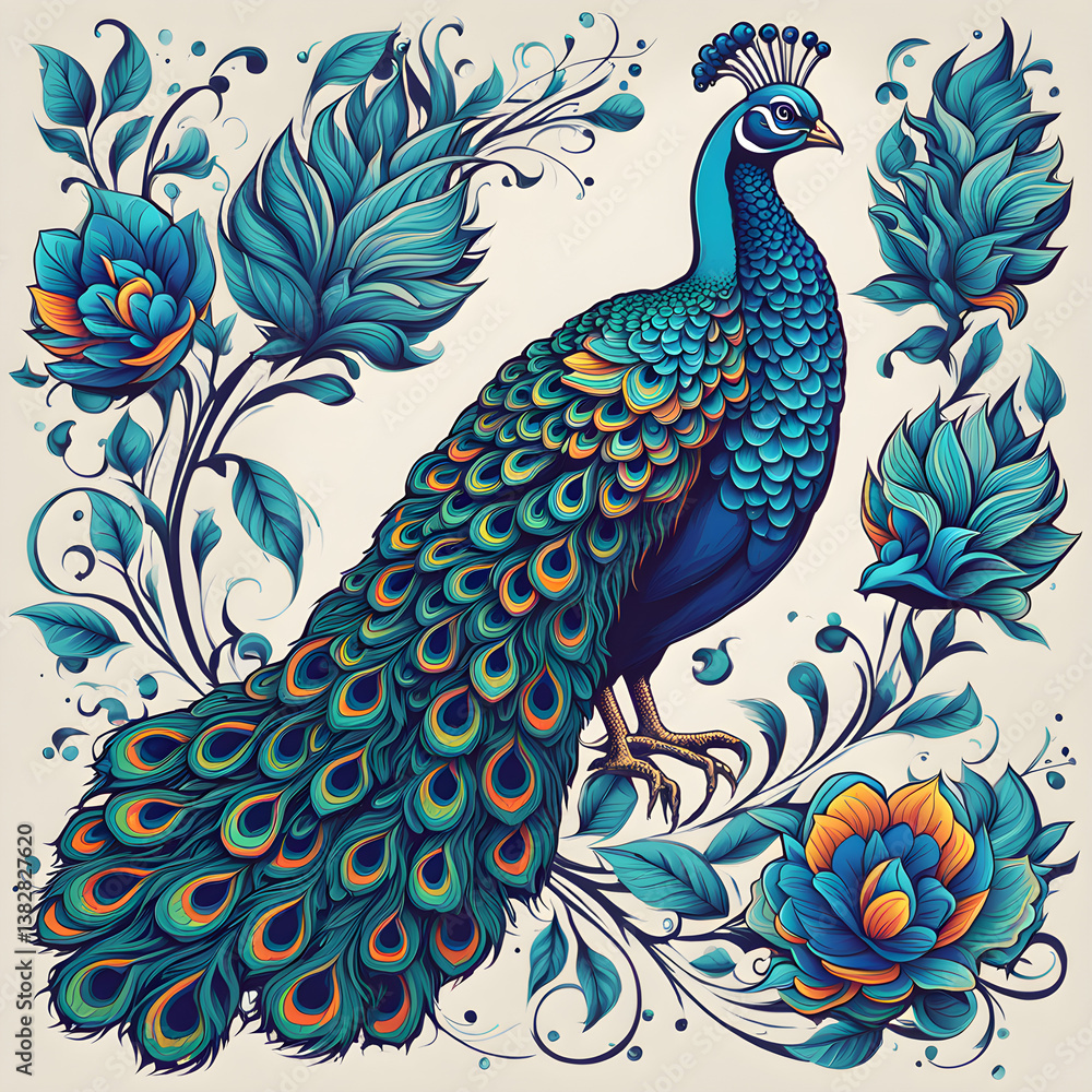 Fototapeta premium peacock feather background, peacock feather pattern, peacock feather seamless pattern, peacock vector illustration, peacock feather isolated on white