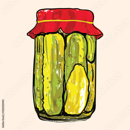 Pickle Jar with Red Fabric Cover