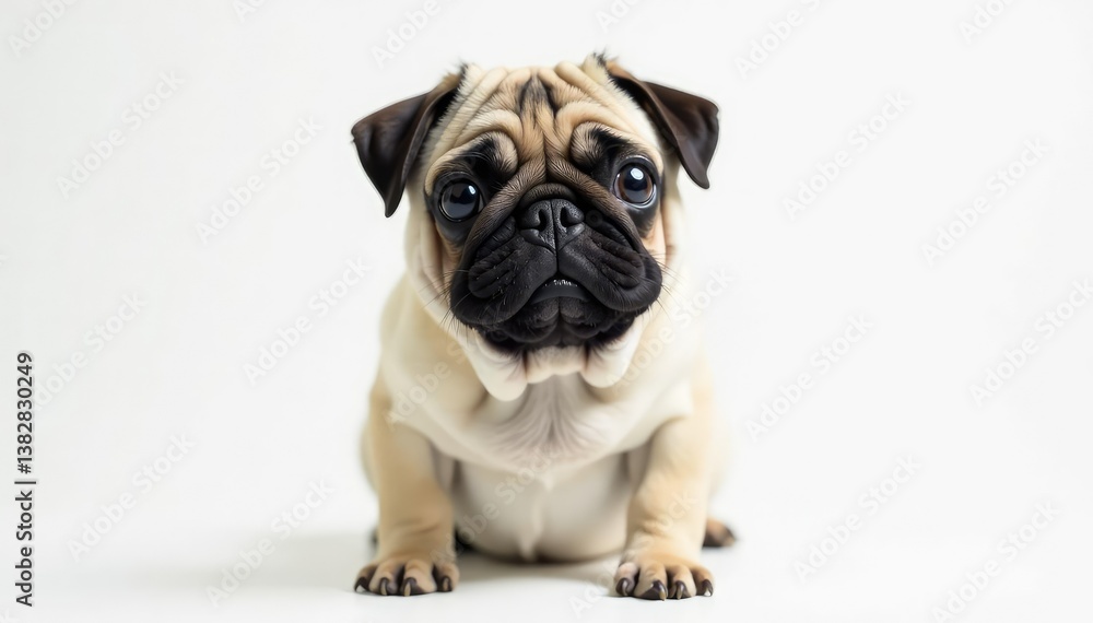 Obraz premium A solo pug, centered, on a bright white backdrop , dog tail, canine