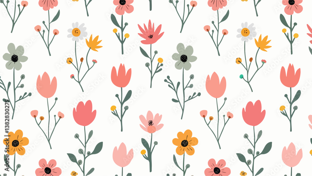 Fototapeta premium Seamless pattern with tulips, Scandinavian style