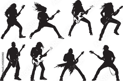 Elegant Guitarist Silhouettes" or "Musical Princesses with Guitars