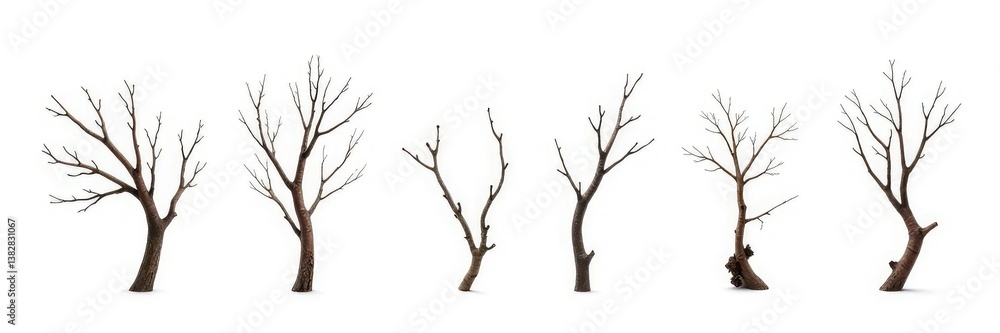 An assortment of bare branches with different textures isolated on a white background, rough bark, smooth branch, peeling branch An assortment of bare branches with different textures isolated on a white background, rough bark, smooth branch, peeling branch