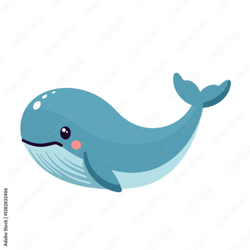 Cute cartoon whale swimming in a light blue ocean background Cute cartoon whale swimming in a light blue ocean background