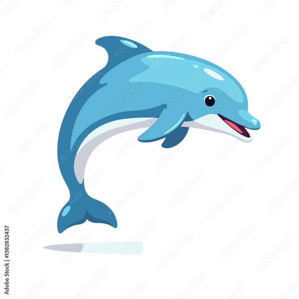 Fototapeta premium Cartoon dolphin jumping joyfully in a playful style 