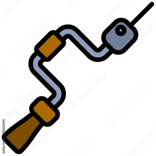 Vintage Hand Drill Outline Flat Design Icon - Carpentry Outline Flat Icon
