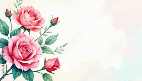 Delicate watercolor roses & leaves, pastel hues, spring, repeat, home decor