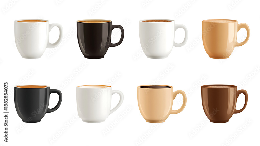Set of coffee cups isolated on white background