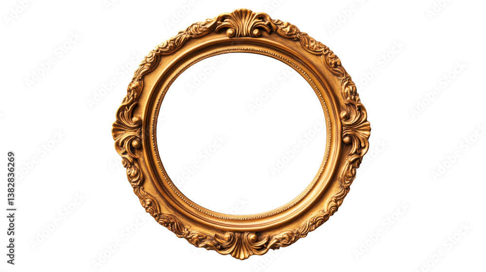 Ornate golden frame, round antique decor element, cut out transparent Ornate golden frame, round antique decor element, cut out transparent
