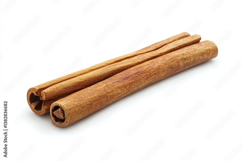 Two cinnamon sticks are placed against a clean white background Two cinnamon sticks are placed against a clean white background