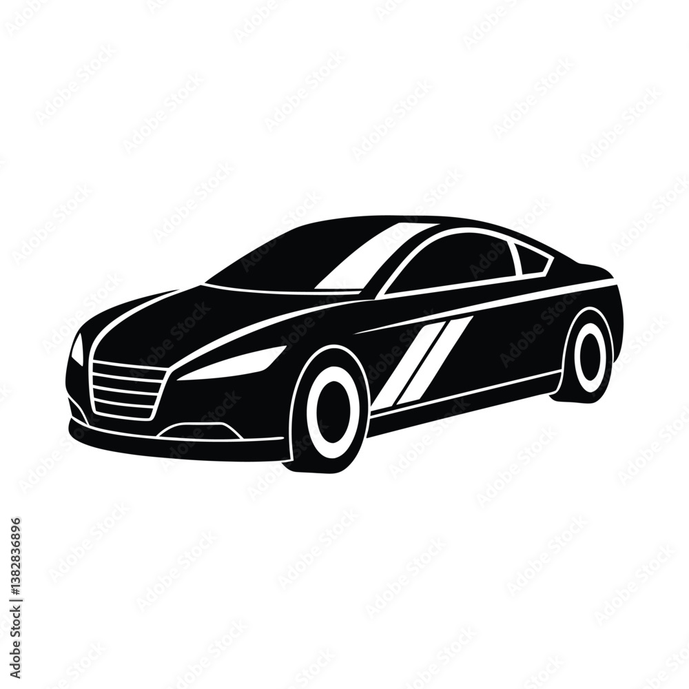 Fototapeta premium A set of black car icons and silhouettes vector illustration depicts various automobile transportation vehicles like sedan, truck, and van