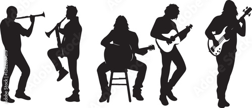 "Elegant Guitarist Silhouettes" or "Musical Princesses with Guitars