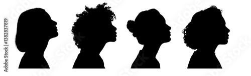 Set of young woman profile silhouette, beautiful girl - vector illustration	