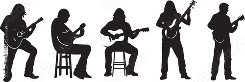 Elegant Guitarist Silhouettes" or "Musical Princesses with Guitars