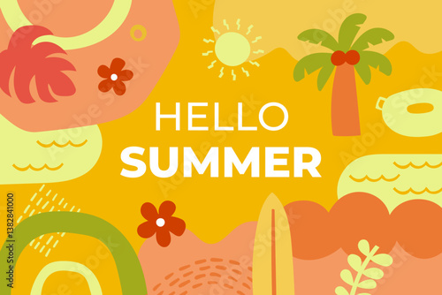 Abstract Summer Theme with Hand Drawn Organic Shape Background