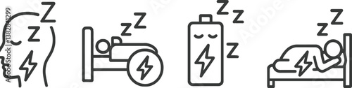 Vector illustration of sleep-related line icons depicting restful activities and energy rejuvenation concepts