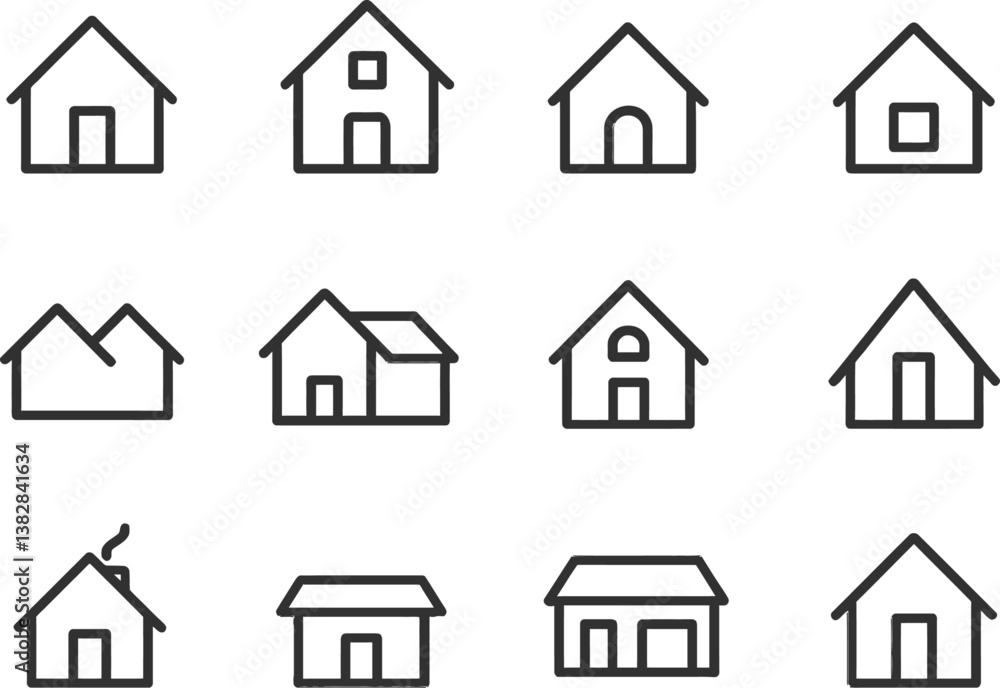 Collection of vector illustration line icons depicting various house designs for architecture and home design concepts Collection of vector illustration line icons depicting various house designs for architecture and home design concepts