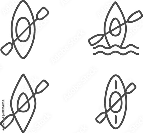Vector illustration of kayak icons in various styles for outdoor activities and sports themes