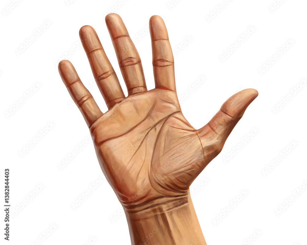 Fototapeta premium Human Hand Palm Illustration – High-Quality PNG Isolated on Transparent Background