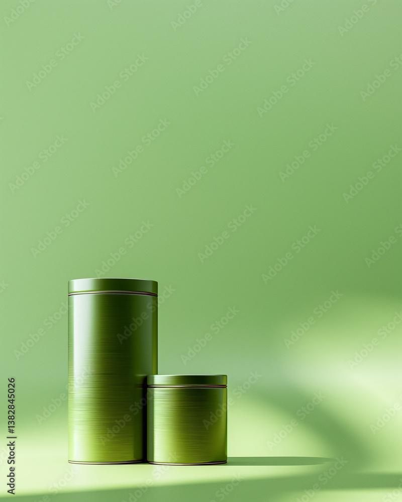 Green cylindrical container on pastel green background. Green cylindrical container on pastel green background.