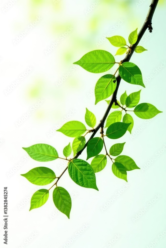 Branch with leaves isolated on white background, branch, foliage Branch with leaves isolated on white background, branch, foliage