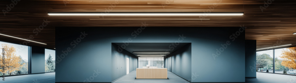 Obraz premium Modern interior of an office building featuring minimalistic design and natural lighting