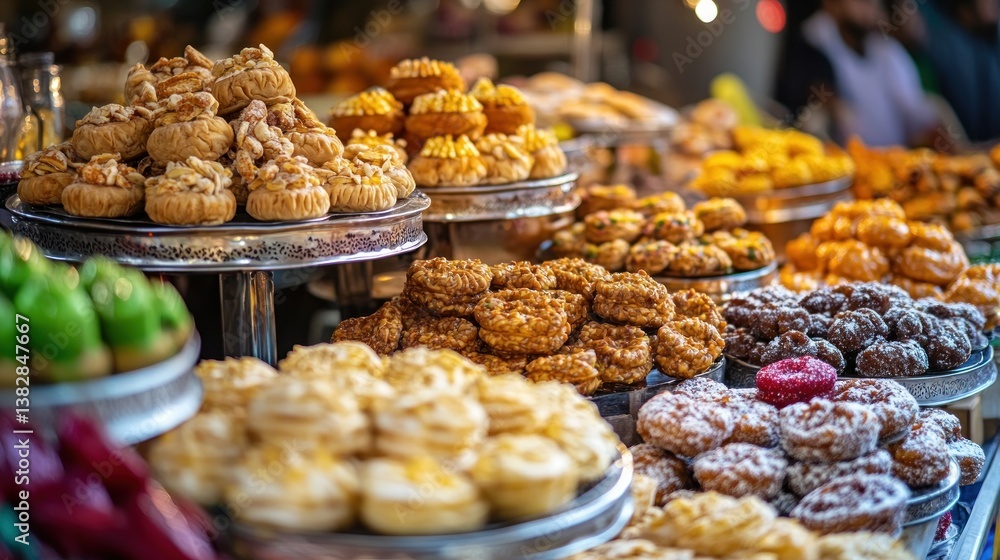 Assortment of Middle Eastern Sweets and Cookies on Silver Platters
