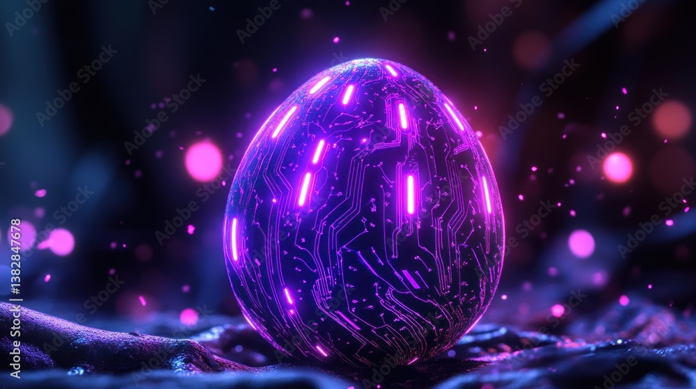 Glowing Technology Egg Resting in a Mysterious Ambient Setting with Lights